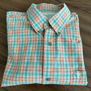 Wrangler‎ Teal and Orange Plaid Button-Down Shirt